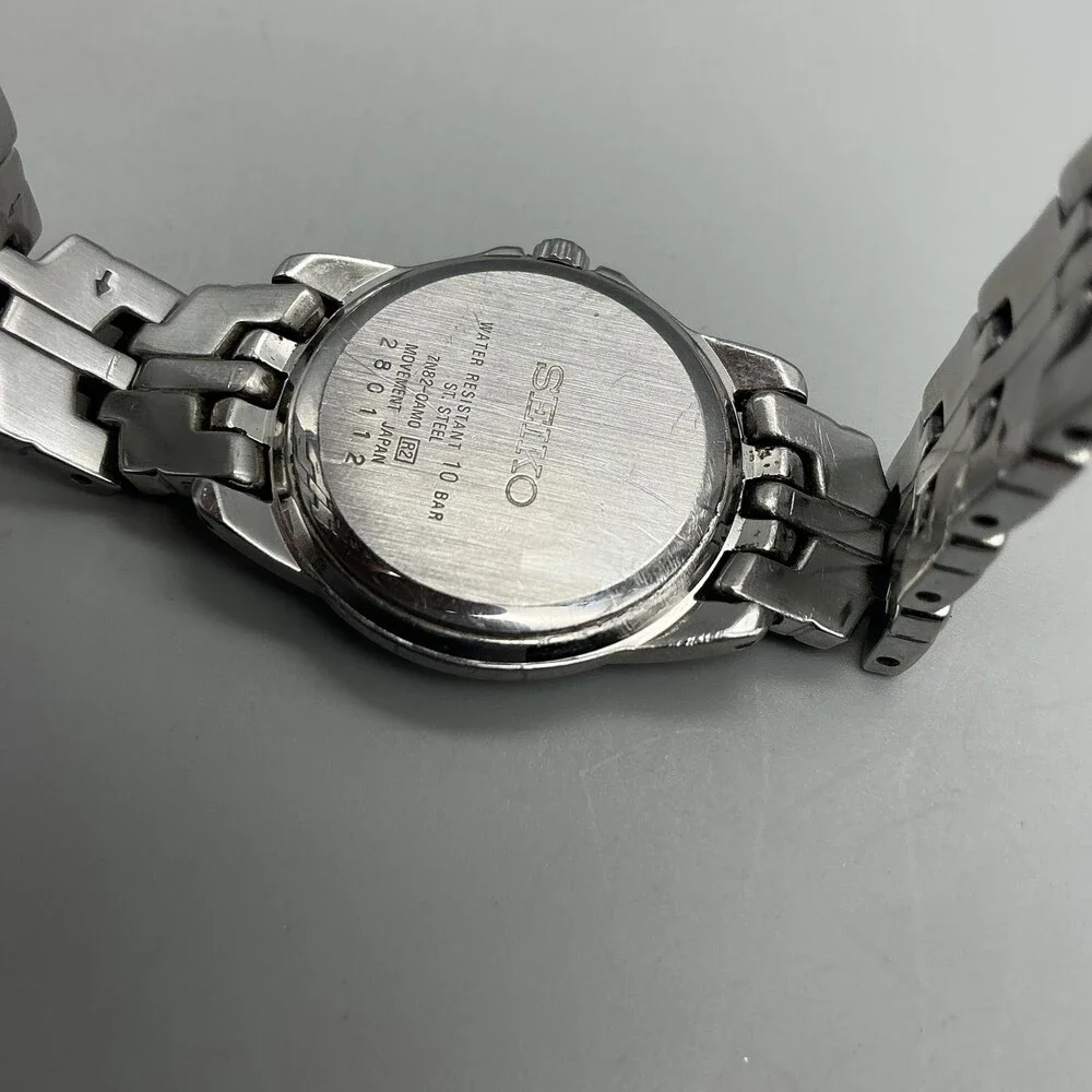 Seiko Womens Watch 24mm Gray Dial Stainless Date 7N82-0AM0 New Battery 6.25